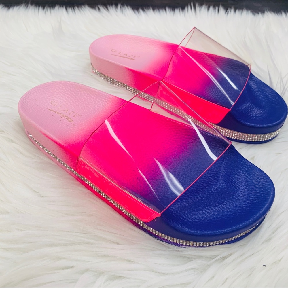 Pink tie dye rhinestoned slide - Picture 6 of 10